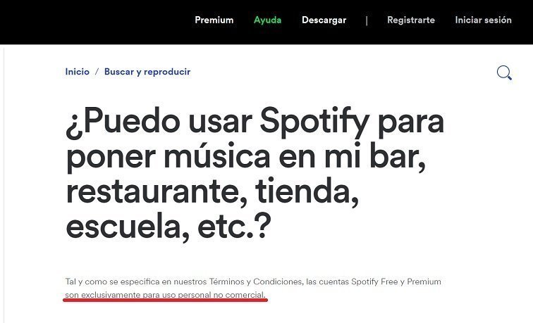 Spotify no es legal para uso comercial
